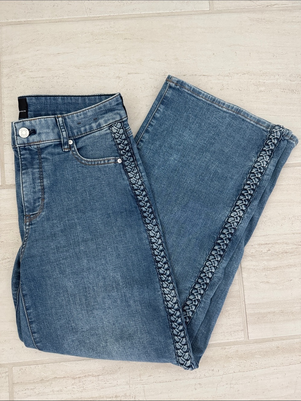 WHBM High Rise Wide-Leg Crop Women's Jeans with Side Braid Detail